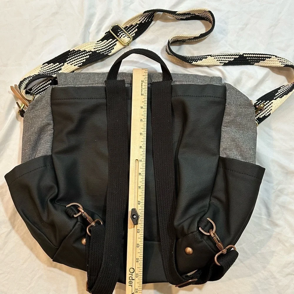 Petunia Pickle Bottom boxy backpack diaper bag graphite/black gingham strap